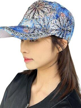 Bling Rhinestone Baseball Cap Summer Flower Baseball Hat Adjustable Blue Pink et